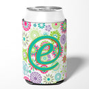 Letter E Flowers Pink Teal Green Initial Can or Bottle Hugger Cooler Sleeve for Standard 12 oz Cans, Insulated Foam Beer & Soda Can Hugger Reusable