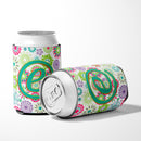 Letter E Flowers Pink Teal Green Initial Can or Bottle Hugger Cooler Sleeve for Standard 12 oz Cans, Insulated Foam Beer & Soda Can Hugger Reusable