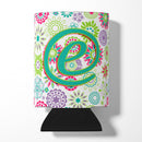 Letter E Flowers Pink Teal Green Initial Can or Bottle Hugger Cooler Sleeve for Standard 12 oz Cans, Insulated Foam Beer & Soda Can Hugger Reusable