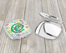 Letter E Flowers Pink Teal Green Initial Compact Mirror Decorative Travel Makeup Mirror for Women Girls Gifts Pocket Makeup Mirror Folding Handheld