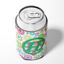 Letter H Flowers Pink Teal Green Initial Can or Bottle Hugger Cooler Sleeve for Standard 12 oz Cans, Insulated Foam Beer & Soda Can Hugger Reusable