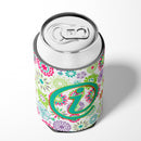 Letter I Flowers Pink Teal Green Initial Can or Bottle Hugger Cooler Sleeve for Standard 12 oz Cans, Insulated Foam Beer & Soda Can Hugger Reusable