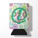 Letter I Flowers Pink Teal Green Initial Can or Bottle Hugger Cooler Sleeve for Standard 12 oz Cans, Insulated Foam Beer & Soda Can Hugger Reusable