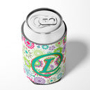 Letter L Flowers Pink Teal Green Initial Can or Bottle Hugger Cooler Sleeve for Standard 12 oz Cans, Insulated Foam Beer & Soda Can Hugger Reusable