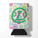 Letter L Flowers Pink Teal Green Initial Can or Bottle Hugger Cooler Sleeve for Standard 12 oz Cans, Insulated Foam Beer & Soda Can Hugger Reusable