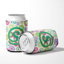 Letter S Flowers Pink Teal Green Initial Can or Bottle Hugger Cooler Sleeve for Standard 12 oz Cans, Insulated Foam Beer & Soda Can Hugger Reusable