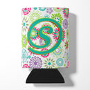 Letter S Flowers Pink Teal Green Initial Can or Bottle Hugger Cooler Sleeve for Standard 12 oz Cans, Insulated Foam Beer & Soda Can Hugger Reusable