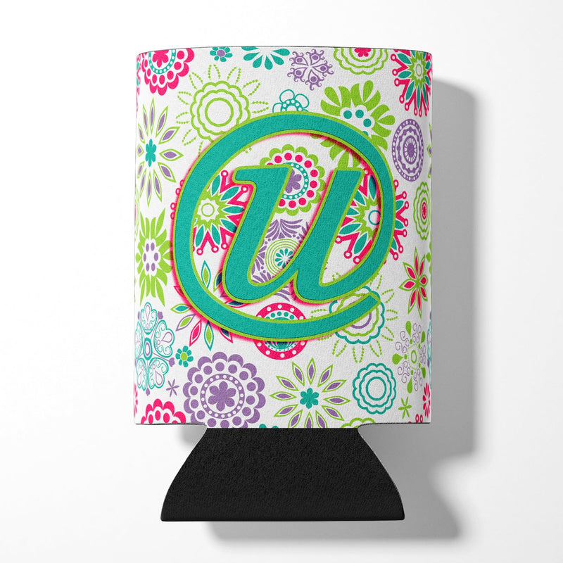 Letter U Flowers Pink Teal Green Initial Can or Bottle Hugger CJ2011-UCC