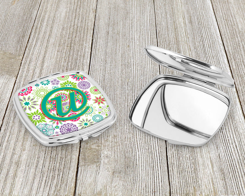 Letter U Flowers Pink Teal Green Initial Compact Mirror CJ2011-USCM