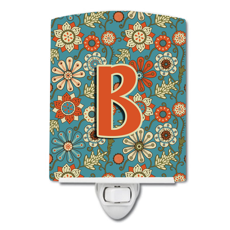 Letter B Flowers Retro Blue Ceramic Night Light CJ2012-BCNL