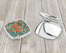 Letter E Flowers Retro Blue Compact Mirror Decorative Travel Makeup Mirror for Women Girls Gifts Pocket Makeup Mirror Folding Handheld