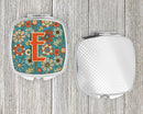 Letter E Flowers Retro Blue Compact Mirror Decorative Travel Makeup Mirror for Women Girls Gifts Pocket Makeup Mirror Folding Handheld
