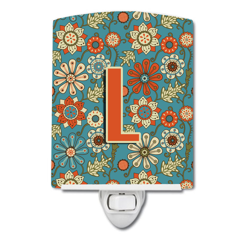 Letter L Flowers Retro Blue Ceramic Night Light CJ2012-LCNL