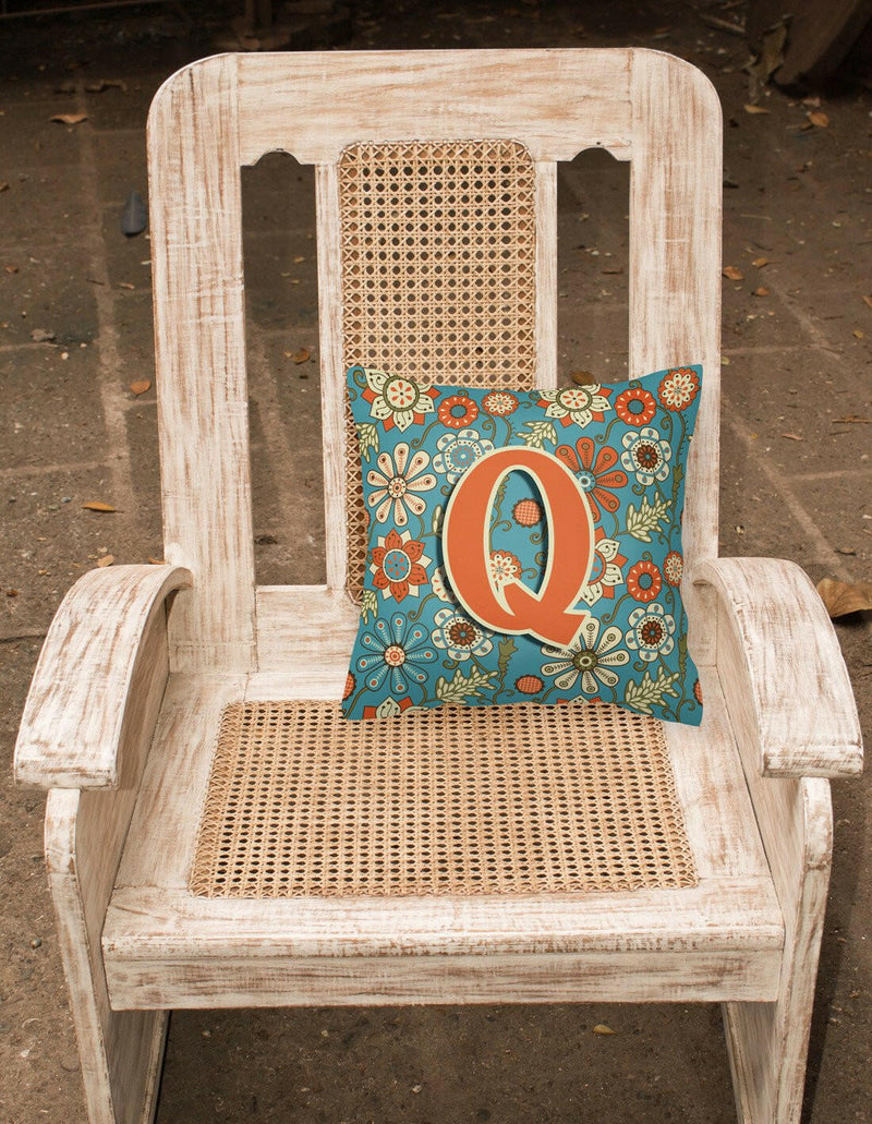 Letter Q Flowers Retro Blue Canvas Fabric Decorative Pillow CJ2012-QPW1414