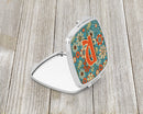 Letter R Flowers Retro Blue Compact Mirror Decorative Travel Makeup Mirror for Women Girls Gifts Pocket Makeup Mirror Folding Handheld