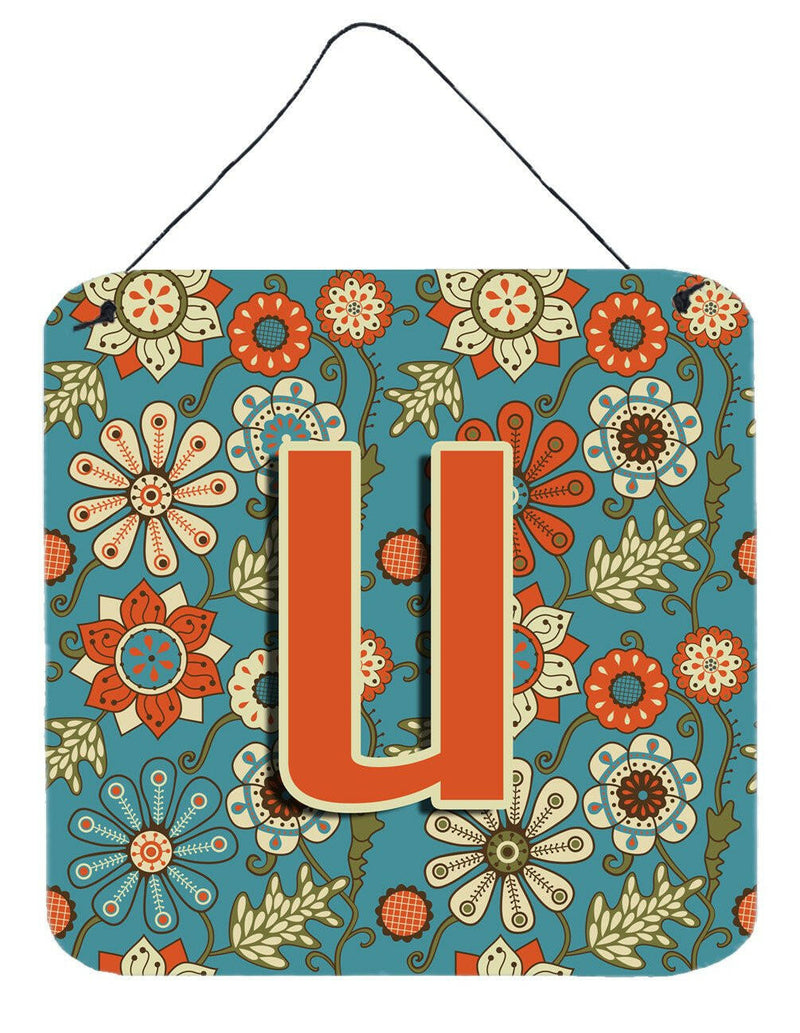 Letter U Flowers Retro Blue Wall or Door Hanging Prints CJ2012-UDS66