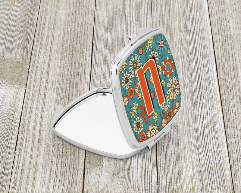 Letter U Flowers Retro Blue Compact Mirror CJ2012-USCM