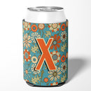 Letter X Flowers Retro Blue Can or Bottle Hugger Cooler Sleeve for Standard 12 oz Cans, Insulated Foam Beer & Soda Can Hugger Reusable