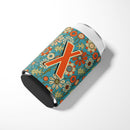 Letter X Flowers Retro Blue Can or Bottle Hugger Cooler Sleeve for Standard 12 oz Cans, Insulated Foam Beer & Soda Can Hugger Reusable