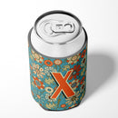 Letter X Flowers Retro Blue Can or Bottle Hugger Cooler Sleeve for Standard 12 oz Cans, Insulated Foam Beer & Soda Can Hugger Reusable