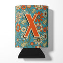 Letter X Flowers Retro Blue Can or Bottle Hugger Cooler Sleeve for Standard 12 oz Cans, Insulated Foam Beer & Soda Can Hugger Reusable