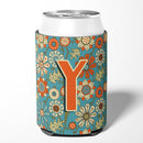 Letter Y Flowers Retro Blue Can or Bottle Hugger Cooler Sleeve for Standard 12 oz Cans, Insulated Foam Beer & Soda Can Hugger Reusable