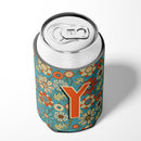 Letter Y Flowers Retro Blue Can or Bottle Hugger Cooler Sleeve for Standard 12 oz Cans, Insulated Foam Beer & Soda Can Hugger Reusable