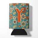 Letter Y Flowers Retro Blue Can or Bottle Hugger Cooler Sleeve for Standard 12 oz Cans, Insulated Foam Beer & Soda Can Hugger Reusable