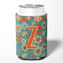 Letter Z Flowers Retro Blue Can or Bottle Hugger Cooler Sleeve for Standard 12 oz Cans, Insulated Foam Beer & Soda Can Hugger Reusable