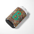 Letter B Retro Tribal Alphabet Initial Can or Bottle Hugger Cooler Sleeve for Standard 12 oz Cans, Insulated Foam Beer & Soda Can Hugger Reusable