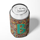 Letter B Retro Tribal Alphabet Initial Can or Bottle Hugger Cooler Sleeve for Standard 12 oz Cans, Insulated Foam Beer & Soda Can Hugger Reusable