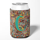 Letter C Retro Tribal Alphabet Initial Can or Bottle Hugger Cooler Sleeve for Standard 12 oz Cans, Insulated Foam Beer & Soda Can Hugger Reusable
