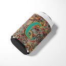 Letter C Retro Tribal Alphabet Initial Can or Bottle Hugger Cooler Sleeve for Standard 12 oz Cans, Insulated Foam Beer & Soda Can Hugger Reusable