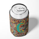 Letter C Retro Tribal Alphabet Initial Can or Bottle Hugger Cooler Sleeve for Standard 12 oz Cans, Insulated Foam Beer & Soda Can Hugger Reusable