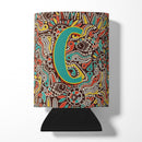 Letter C Retro Tribal Alphabet Initial Can or Bottle Hugger Cooler Sleeve for Standard 12 oz Cans, Insulated Foam Beer & Soda Can Hugger Reusable