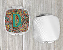 Letter D Retro Tribal Alphabet Initial Compact Mirror Decorative Travel Makeup Mirror for Women Girls Gifts Pocket Makeup Mirror Folding Handheld
