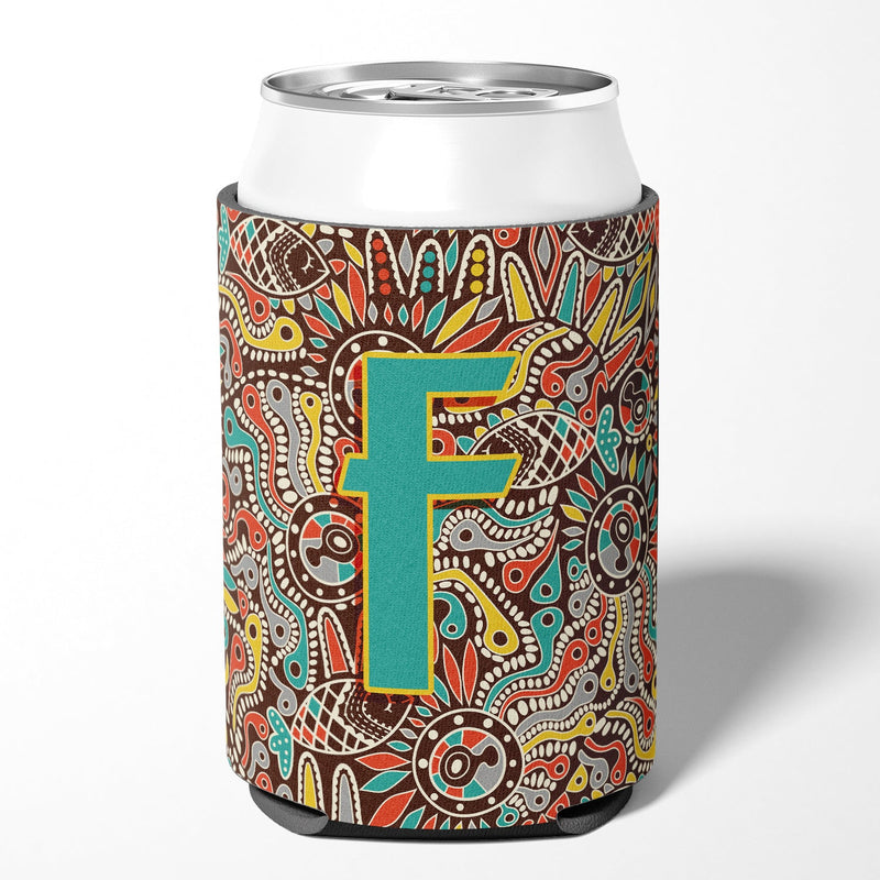 Letter F Retro Tribal Alphabet Initial Can or Bottle Hugger CJ2013-FCC