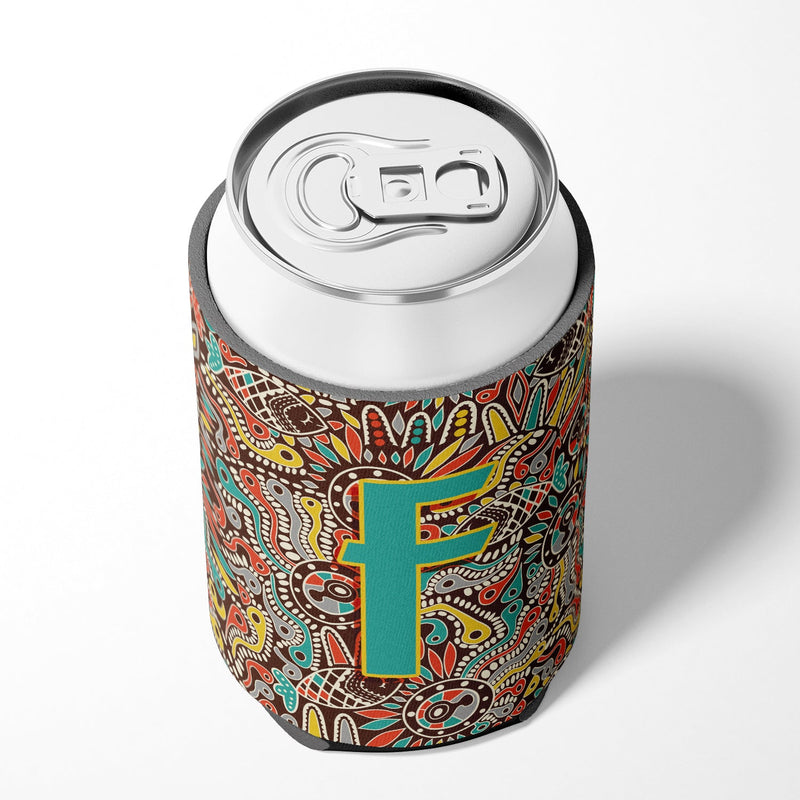 Letter F Retro Tribal Alphabet Initial Can or Bottle Hugger CJ2013-FCC