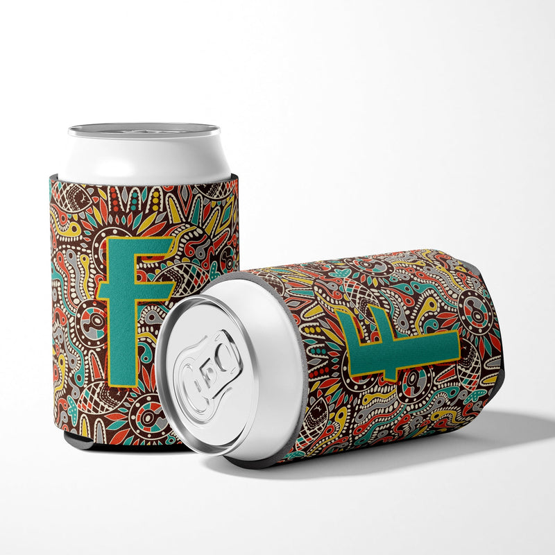 Letter F Retro Tribal Alphabet Initial Can or Bottle Hugger CJ2013-FCC