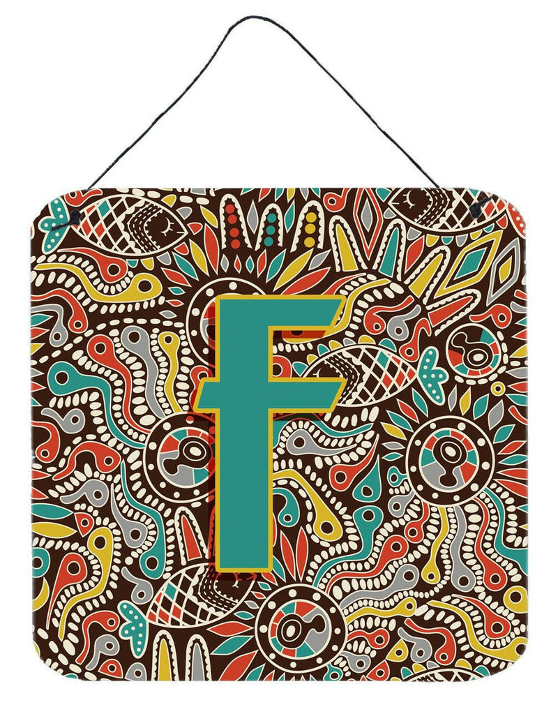 Letter F Retro Tribal Alphabet Initial Wall or Door Hanging Prints CJ2013-FDS66