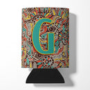 Letter G Retro Tribal Alphabet Initial Can or Bottle Hugger Cooler Sleeve for Standard 12 oz Cans, Insulated Foam Beer & Soda Can Hugger Reusable