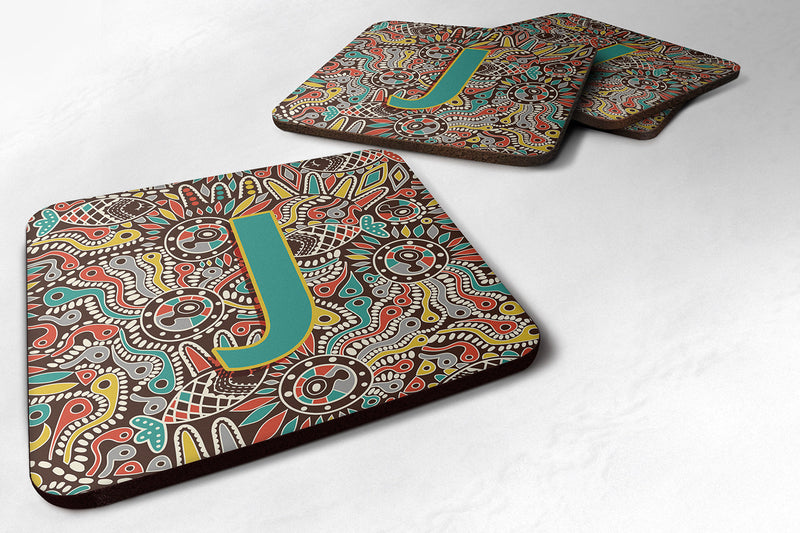 Set of 4 Letter J Retro Tribal Alphabet Initial Foam Coasters CJ2013-JFC