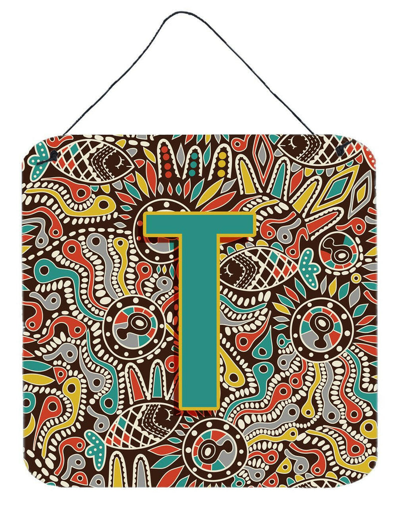 Letter T Retro Tribal Alphabet Initial Wall or Door Hanging Prints CJ2013-TDS66