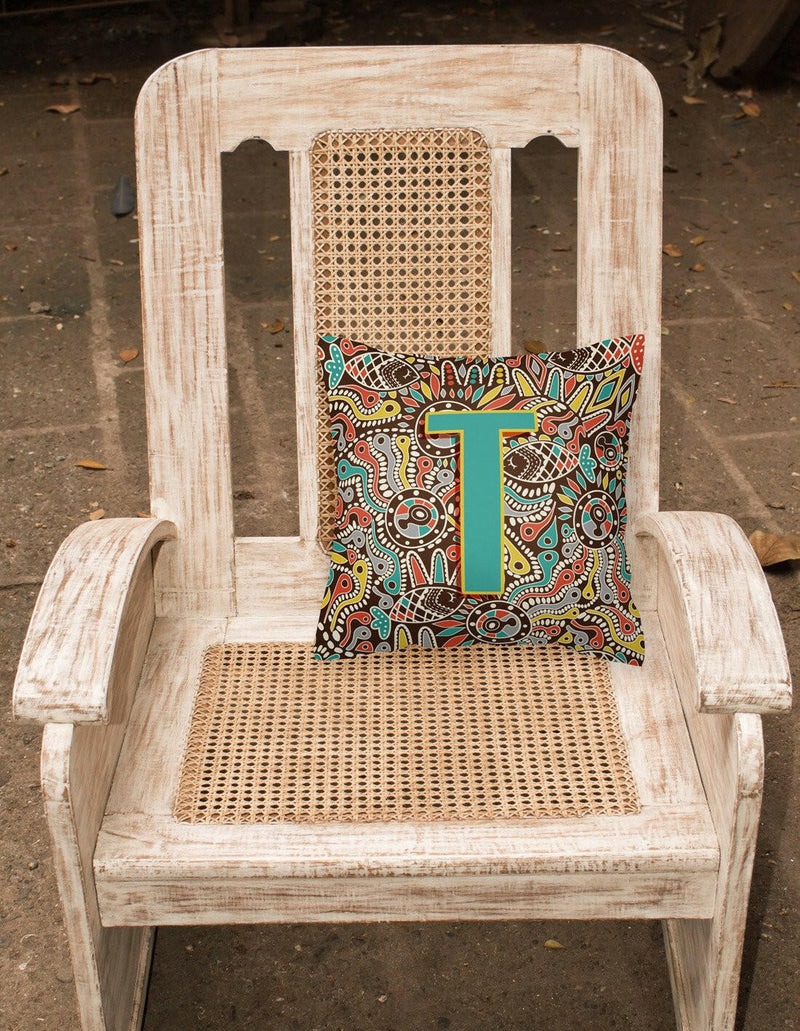 Letter T Retro Tribal Alphabet Initial Canvas Fabric Decorative Pillow CJ2013-TPW1414