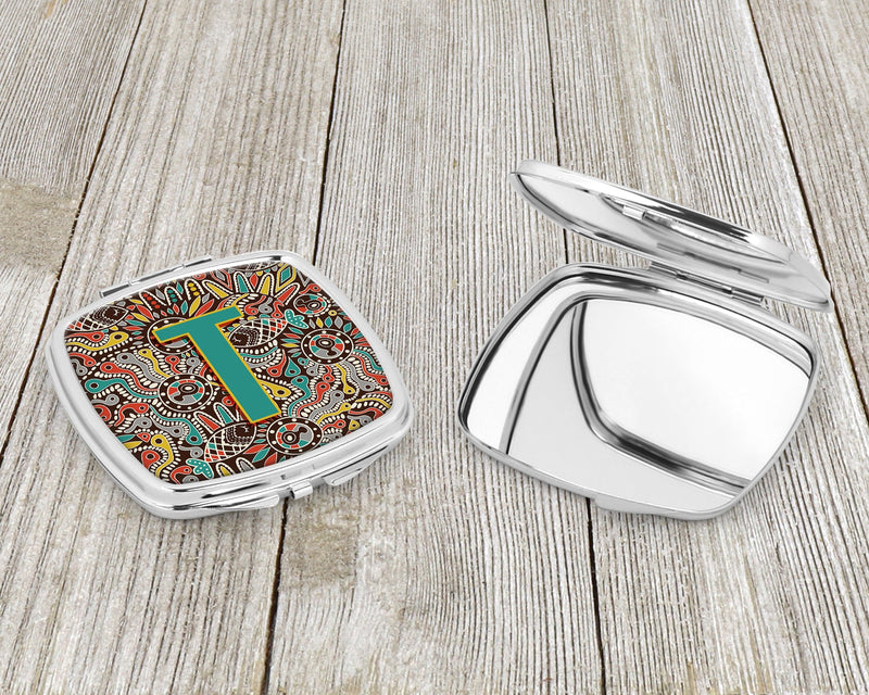 Letter T Retro Tribal Alphabet Initial Compact Mirror CJ2013-TSCM