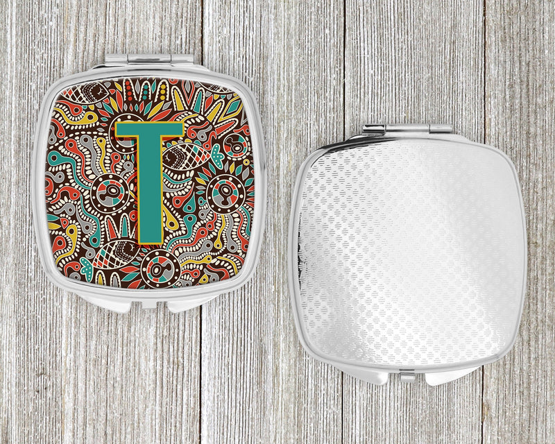 Letter T Retro Tribal Alphabet Initial Compact Mirror CJ2013-TSCM