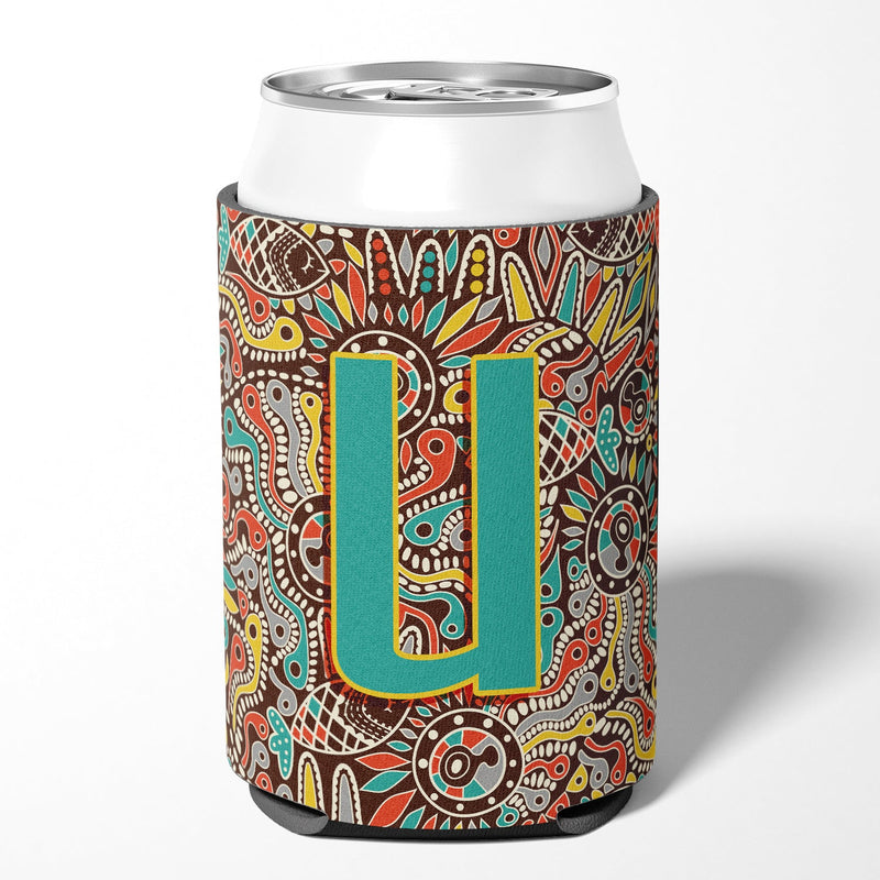 Letter U Retro Tribal Alphabet Initial Can or Bottle Hugger CJ2013-UCC