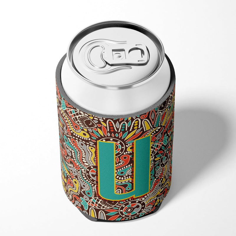 Letter U Retro Tribal Alphabet Initial Can or Bottle Hugger CJ2013-UCC