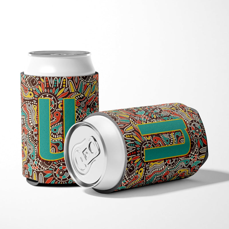 Letter U Retro Tribal Alphabet Initial Can or Bottle Hugger CJ2013-UCC