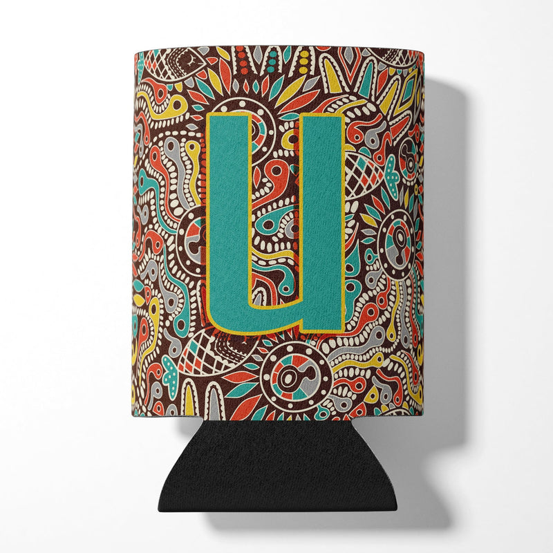 Letter U Retro Tribal Alphabet Initial Can or Bottle Hugger CJ2013-UCC